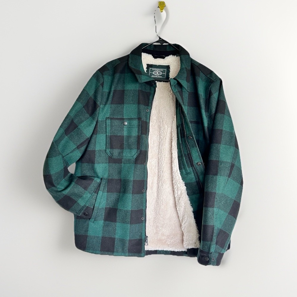 GH Bass Fleece Lined Shacket Chore Work Jacket Wool Fleece Buffalo Plaid Check L